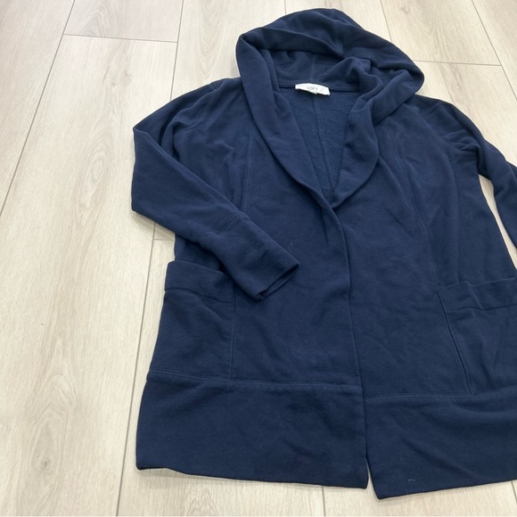 LOFT Women’s SOFT Navy Blue Open Style Hooded Cardigan Size Small Pockets - Picture 2 of 5